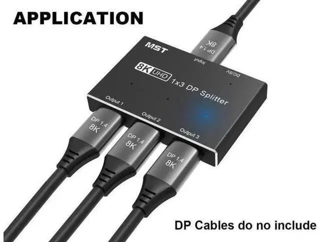 Alt view image 2 of 7 - 1 in 3 Out DP MST SST Splitter Hub 8K@30Hz 4K@120Hz DisplayPort Splitter 1x3 Port Ultra HD Video Converter Adapter for Single Source to 3 HD Monitors