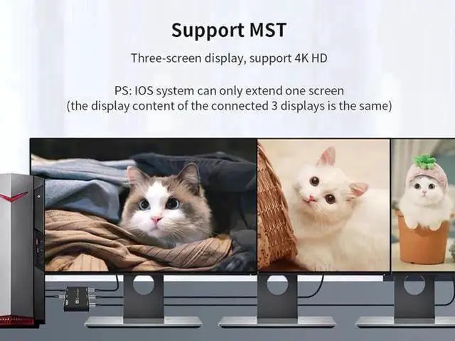 Alt view image 7 of 7 - 1 in 3 Out DP MST SST Splitter Hub 8K@30Hz 4K@120Hz DisplayPort Splitter 1x3 Port Ultra HD Video Converter Adapter for Single Source to 3 HD Monitors