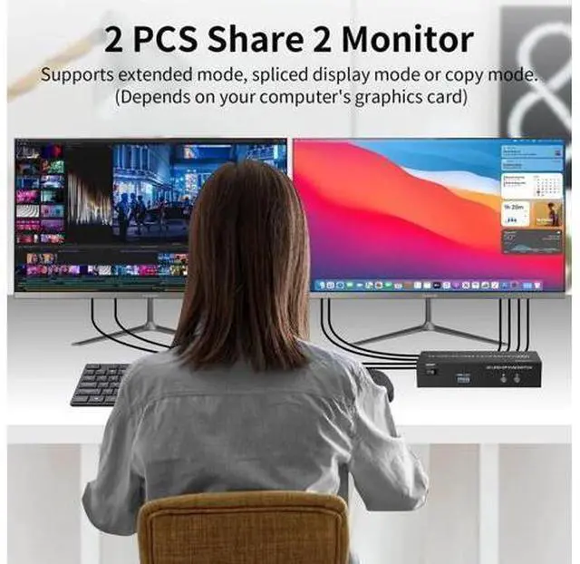 Alt view image 6 of 7 - 2-Port HDMI+DP Dual Monitor KVM Switch 4K@60Hz, 3 USB3.0 Ports, Wired Switch Button & 2 USB Cables Included