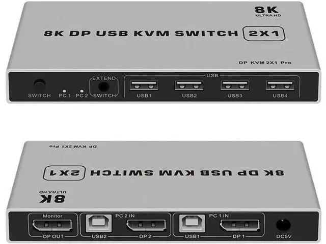 Alt view image 3 of 6 - 2 Port DP 1.4 KVM Switch 2 In 1 Out 4K@60Hz, USB Sharing for Keyboard Mouse Printer, USB Power Cable Included