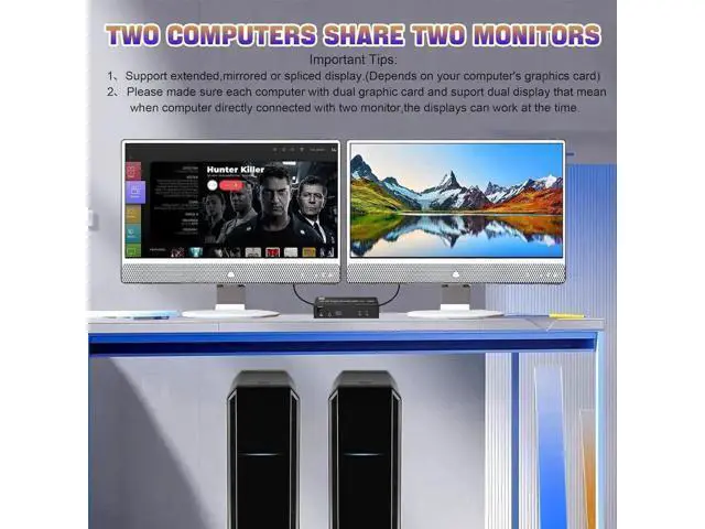 Alt view image 6 of 7 - 2 Port DP 1.4 Dual Monitor USB 3.0 KVM Switch 8K@60Hz, Separate Audio & Mic Jacks, 3 USB3.0 Ports, Wired Remote & 2 USB Cables Included