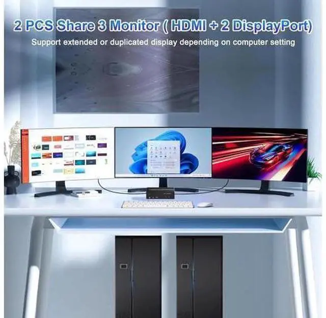 Alt view image 3 of 7 - 2 PCs Triple Monitor HDMI+2DP KVM Switch 4K@60Hz USB 3.0, Audio & Mic Jack, 3 USB 3.0 Ports for Sharing Keyboard Mouse & 3 Displays