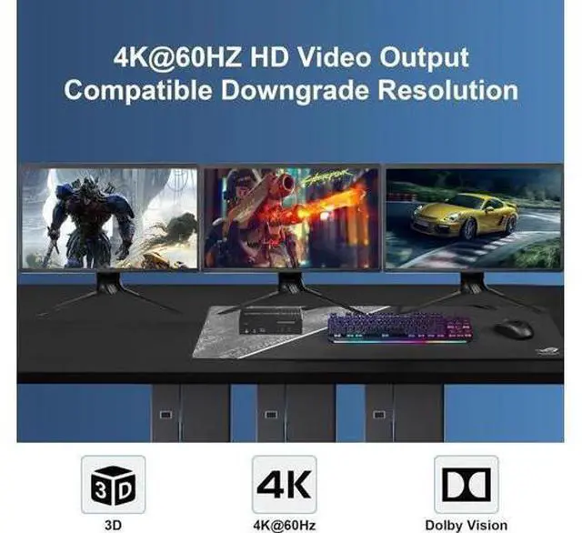 Alt view image 4 of 7 - 2 PCs Triple Monitor HDMI+2DP KVM Switch 4K@60Hz USB 3.0, Audio & Mic Jack, 3 USB 3.0 Ports for Sharing Keyboard Mouse & 3 Displays