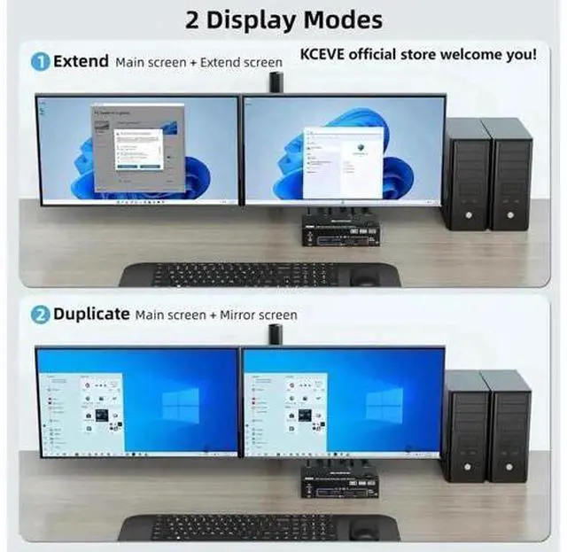 Alt view image 2 of 7 - 2 Port Hybrid HDMI + DP Dual Monitor USB 3.0 KVM Switch, 8K@60Hz, 4 USB3.0 Ports for 2 PCs Sharing 2 Monitors, Keyboard & Mouse