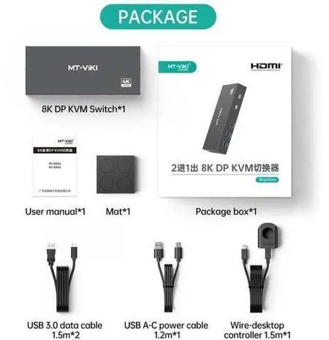 Alt view image 4 of 6 - MT-VIKI 2 Port DP 1.4 KVM Switch 8K@60Hz 4K@144Hz, 4 USB 3.0 Ports for 2 PCs Share 1 Monitor Keyboard Mouse, 2 USB A to C Cables Included