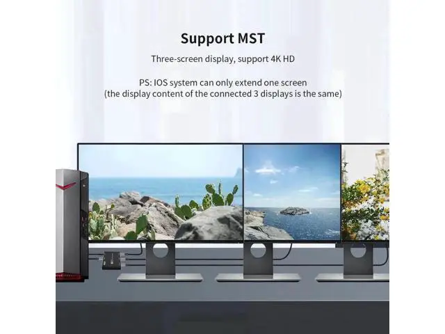 Alt view image 3 of 7 - DP 1.4 MST Splitter 1 in 3 Out 8K@30Hz 4K@144Hz Triple DisplayPort Splitter SST Ultra HD Multi-Monitor Adapter