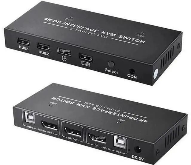 Main image of 2 Port 2 In 1 Out DP KVM Switch 4K@60Hz, 2 PCs Share One Monitor, Keyboard, Mouse & Printer