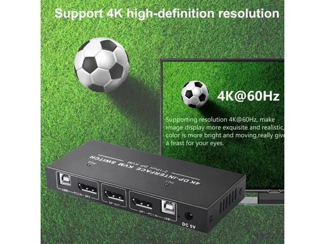 Alt view image 4 of 6 - 2 Port 2 In 1 Out DP KVM Switch 4K@60Hz, 2 PCs Share One Monitor, Keyboard, Mouse & Printer