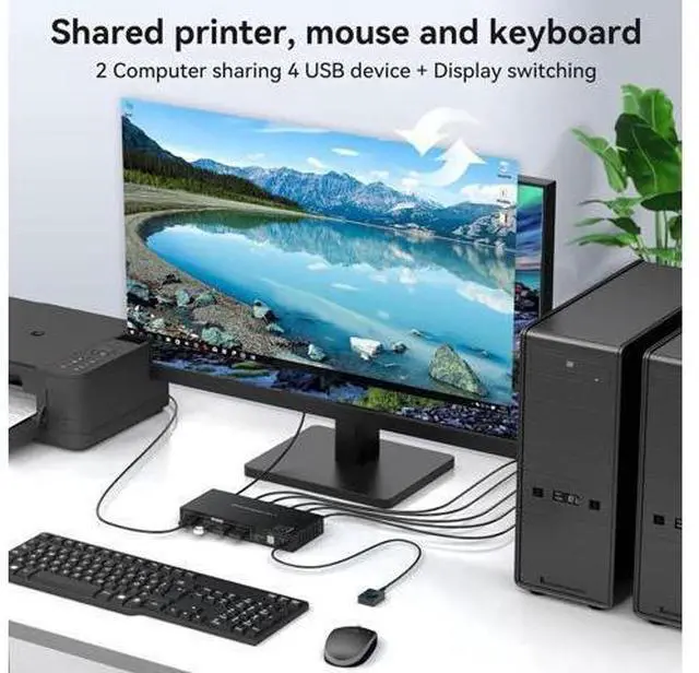 Alt view image 2 of 7 - 2 Port DisplayPort 1.4 USB 3.0 KVM Switch, 8K@60Hz 4K@120Hz 4K@144Hz KVM Switcher with 4 5Gbps USB Ports, FreeSync G-SYNC HDR, Wired Remote Included
