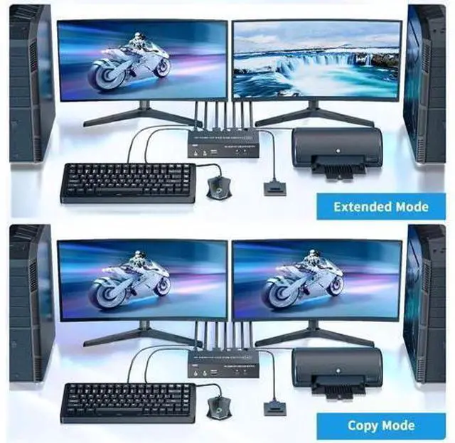 Alt view image 4 of 7 - 2x2 Hybrid DP 1.4+HDMI Dual Monitor KVM Switch 4K@60Hz, USB 2.0 KVM Switcher with Audio Mic Port for 2 PCs Share 2 Displays Keyboard Mouse Printer