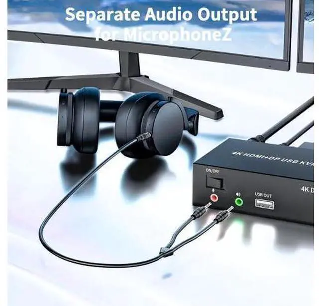 Alt view image 3 of 7 - 2x2 Hybrid DP 1.4+HDMI Dual Monitor KVM Switch 4K@60Hz, USB 2.0 KVM Switcher with Audio Mic Port for 2 PCs Share 2 Displays Keyboard Mouse Printer