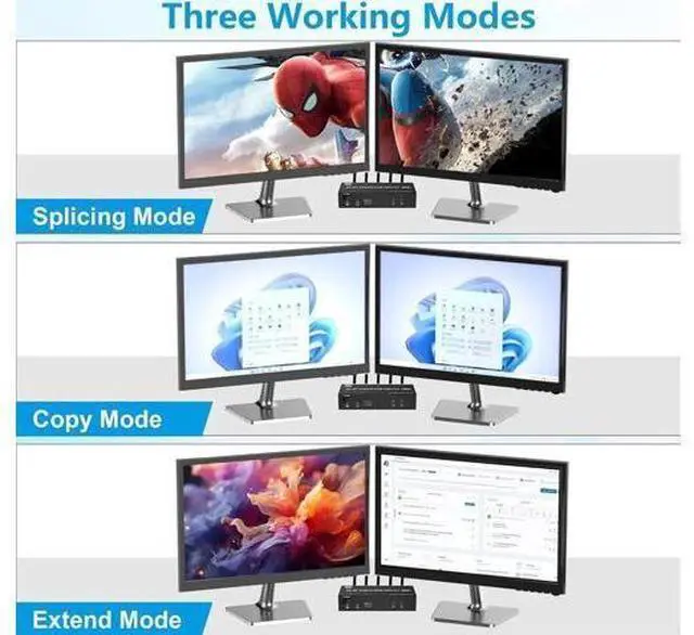 Alt view image 7 of 7 - Dual Monitor DP 1.4 KVM Switch 8K@60Hz 4K@144Hz USB 3.0, Audio & Mic Jack, 3 USB Ports, Mirror & Extended Display Modes for 2 PCs Share 2 Displays