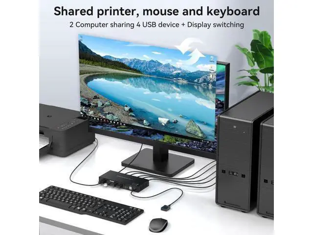 Alt view image 3 of 7 - 2 Port DP 1.4 KVM Switch 8K@60Hz, 4-Port USB 3.0 Hub, Wired Controller for 2 DP Devices Share One Set of Monitor & USB Peripherals