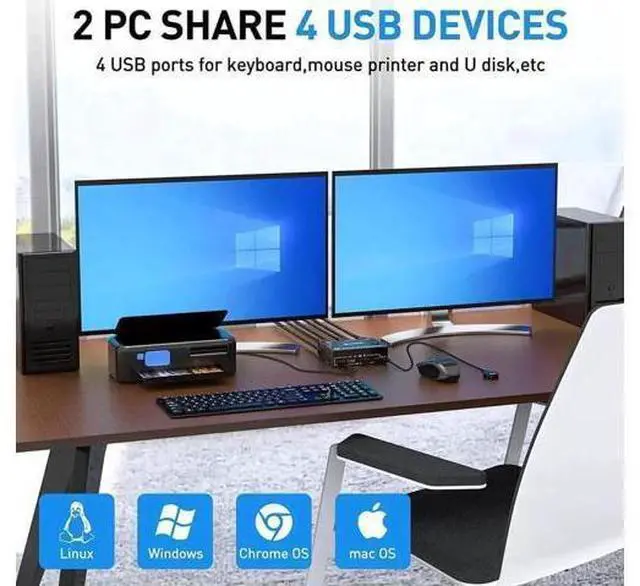 Alt view image 7 of 7 - 2 Port DP 1.4 Dual Monitor KVM Switch 2 In 2 Out, 8K@30Hz 4K@144Hz USB3.0 KVM Switcher with 4-Port USB Hub, DP1.2 Backward Compatible, Comes with DP & USB Cables + Wired Remote Controller for 2 PCs Sh