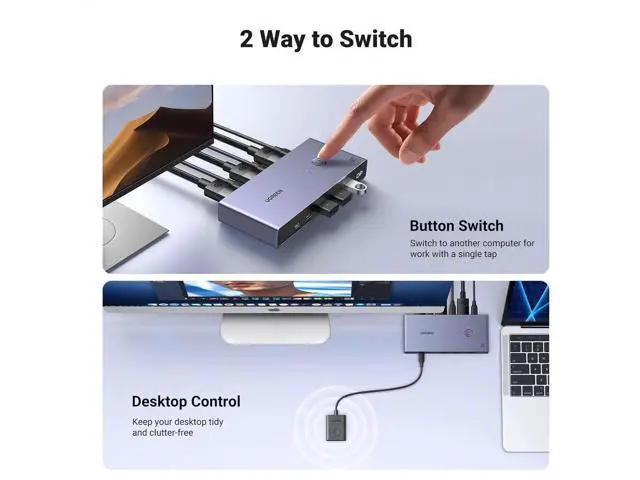 Alt view image 3 of 7 - UGREEN DP1.4 8K KVM Switch 2 In 1 Out, 4 USB3.0 Ports (3A+1C), 8K@60Hz 4K@240Hz, Includes 2 DP & 2 USB A to C Cables