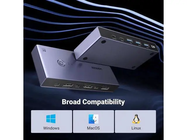 Alt view image 5 of 7 - UGREEN DP1.4 8K KVM Switch 2 In 1 Out, 4 USB3.0 Ports (3A+1C), 8K@60Hz 4K@240Hz, Includes 2 DP & 2 USB A to C Cables