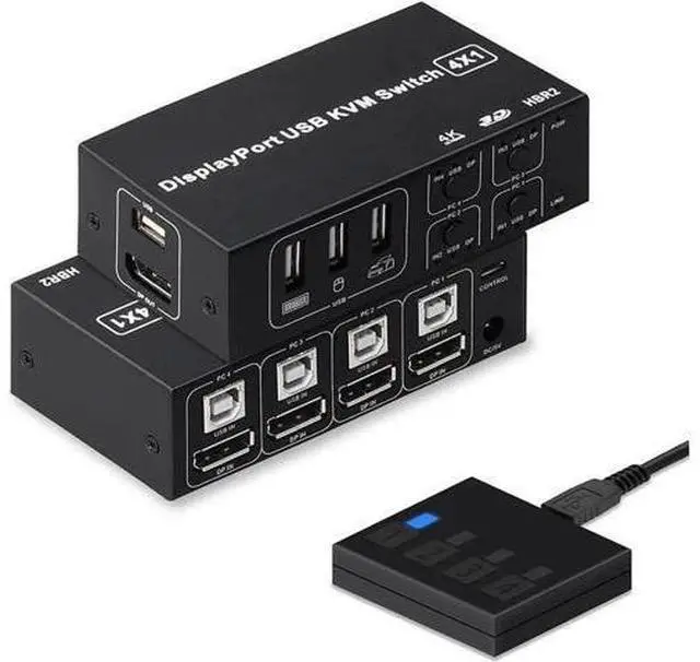 Main image of 4 Port DisplayPort KVM Switch 4K@60Hz, 4 In 1 Out DP USB KVM Switcher for 4 Computers Share Monitor Keyboard Mouse USB 2.0 Devices, 4 USB Cables Included