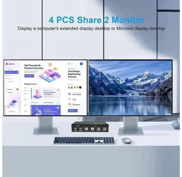 Alt view image 7 of 7 - 4 Port Dual Monitor HDMI+DP Hybrid KVM Switch, 4K@60Hz UHD, Built-in 4-Port USB 2.0 Hub for 4 PCs Share 2 Displays & Keyboard Mouse Peripherals