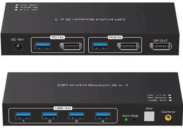 Main image of 2-Port DP 1.4 KVM Switch 2 In 1 Out, 8K@60Hz, 4 USB3.0 Ports, Wired Controller Included