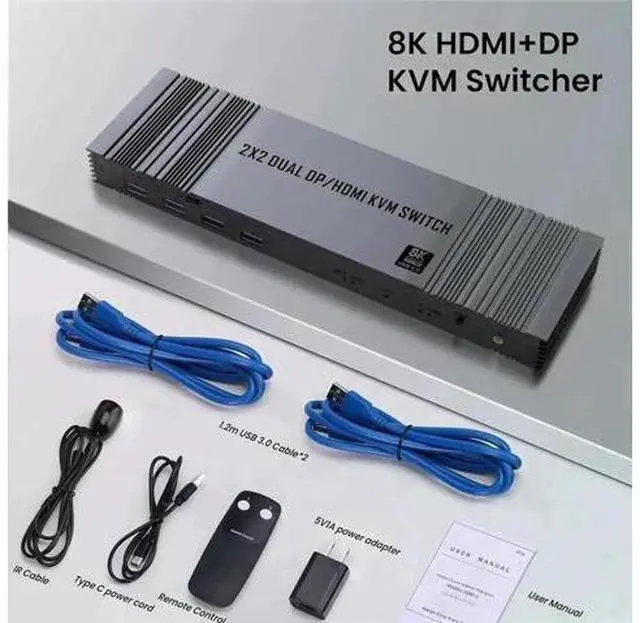 Alt view image 2 of 7 - 2x2 HDMI DP Dual Monitor KVM Switch, 8K/4K@144Hz, 2 In 2 Out for 2 PCs & 2 Displays