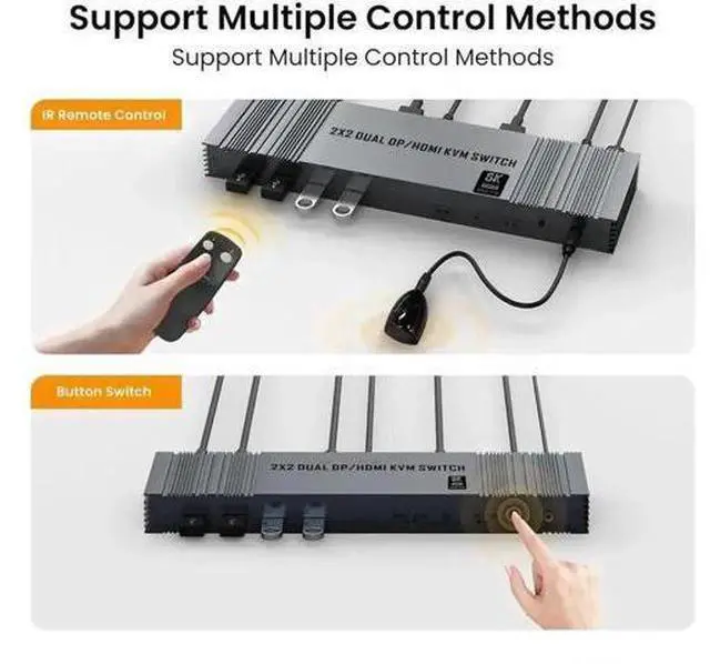 Alt view image 4 of 7 - 2x2 HDMI DP Dual Monitor KVM Switch, 8K/4K@144Hz, 2 In 2 Out for 2 PCs & 2 Displays