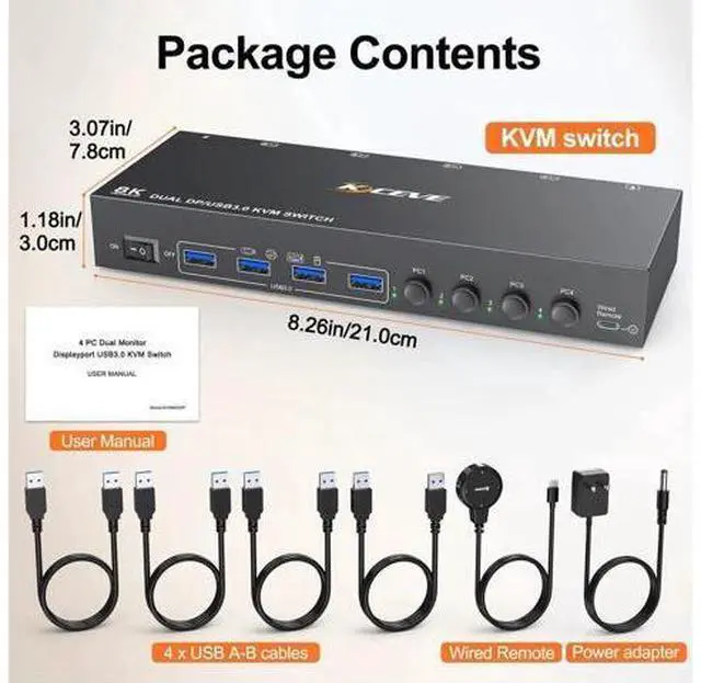 Alt view image 2 of 7 - 4-Port Dual Monitor DP USB 3.0 KVM Switch 4K@60Hz, 4 DP PCs Share 2 DP Monitors, Keyboard & Mouse