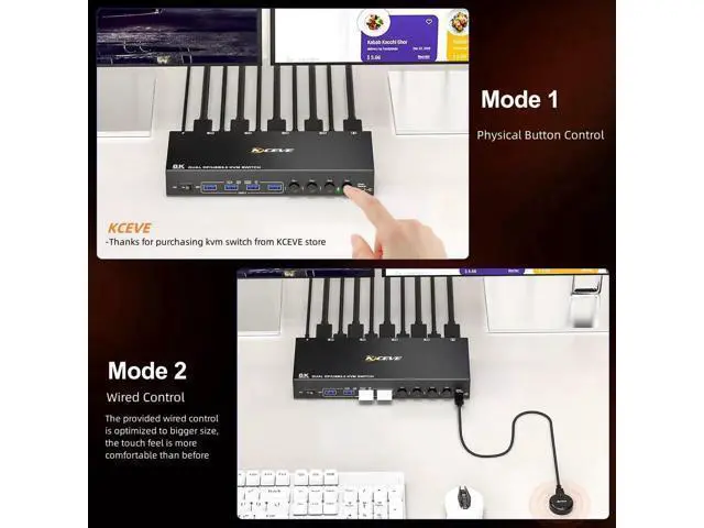 Alt view image 5 of 7 - 4-Port Dual Monitor DP USB 3.0 KVM Switch 4K@60Hz, 4 DP PCs Share 2 DP Monitors, Keyboard & Mouse