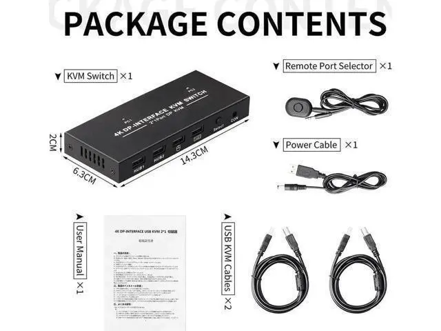 Alt view image 2 of 7 - 2-Port 2 In 1 Out DP 1.2 DisplayPort KVM Switch, 4K@60Hz, 2 PCs Share One Monitor, Keyboard & Mouse, Built-in 4 USB 2.0 Ports, Includes 2pcs 1.5m/5ft USB KVM Cables
