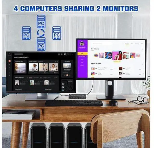 Alt view image 4 of 7 - 4-Port Dual Monitor DP USB3.0 KVM Switch 8K@60Hz, 4 PCs Share 2 Displays, Audio Output & 3 USB3.0 Ports