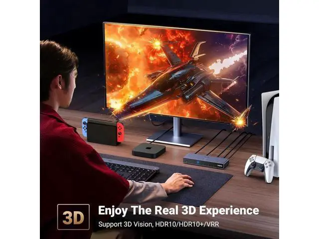 Alt view image 3 of 7 - UGREEN 5 in 1 Out HDMI 2.1 Switch Aluminum, 8K@60Hz 4K@240Hz HDR10+ HDCP2.3 CEC with Power Adapter, Compatible with PS5 Xbox Switch Apple TV Fire Stick Roku