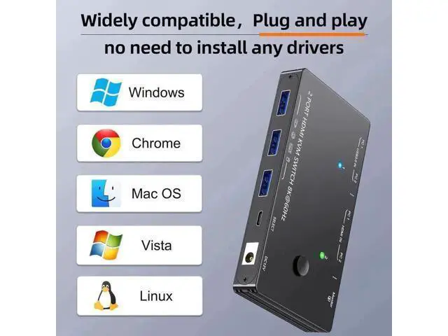 Alt view image 5 of 7 - 2 Port HDMI 2.1 USB3.0 KVM Switch 8K@60Hz/4K@120Hz, HDCP 2.3 & HDR10, With Wired Remote, 12V Power Adapter & 2 USB3.0 Cables for 2 PCs Sharing 1 Monitor & 3 USB Devices