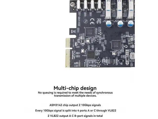 Alt view image 2 of 4 - PCIe X4 USB 3.2 Gen2 Expansion Card, 8-Port USB Hub (4×USB-A + 4×USB-C) 10Gbps PCI Express Adapter for Desktop PC