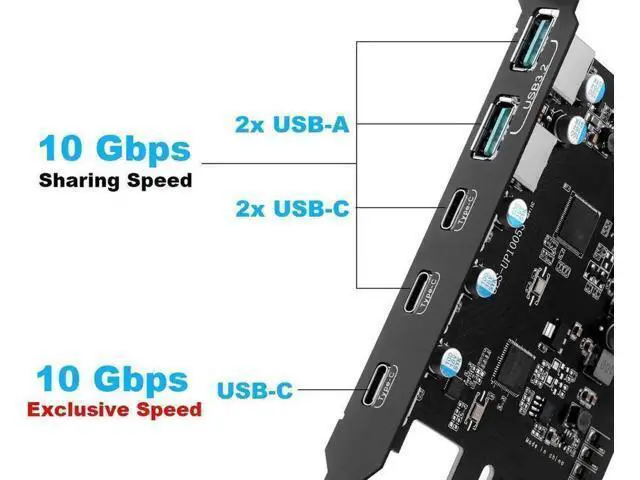 Alt view image 4 of 6 - PCIe X4 USB 3.2 Gen2 Expansion Card, 5-Port 10Gbps PCIe 3.0/4.0 Adapter (3×USB-C + 2×USB-A) Internal PCI Express USB Hub, Full-Profile Bracket Compatible Windows 7/8/10, Linux & macOS 10.8.2+