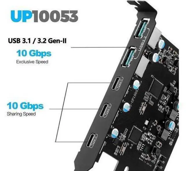 Alt view image 2 of 7 - PCIe USB 3.2 Gen2 Expansion Card, 5-Port 10Gbps Super Speed PCI Express Hub Adapter (3×USB-C + 2×USB-A), Compatible Windows XP/Vista/7/8/10/11