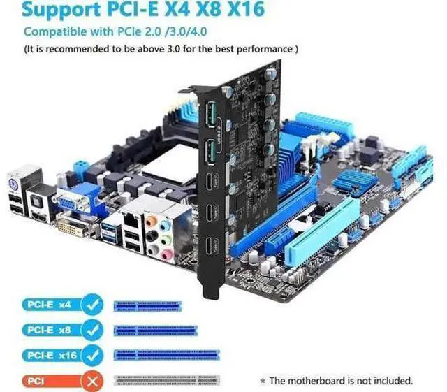 Alt view image 4 of 7 - PCIe USB 3.2 Gen2 Expansion Card, 5-Port 10Gbps Super Speed PCI Express Hub Adapter (3×USB-C + 2×USB-A), Compatible Windows XP/Vista/7/8/10/11