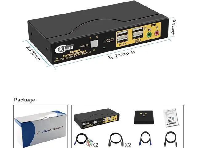 Alt view image 2 of 6 - 2 Port DP 1.2 KVM Switch 4K@60Hz, Single Display, With Audio & Cables, Share Keyboard Mouse for 2 PCs