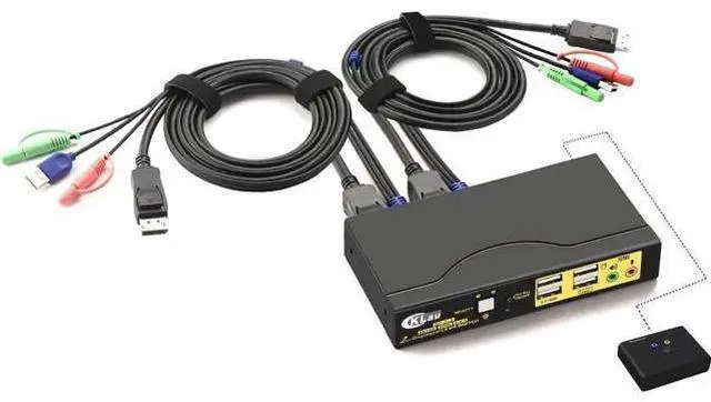 Main image of 2 Port DP 1.2 KVM Switch 4K@60Hz, Single Display, With Audio & Cables, Share Keyboard Mouse for 2 PCs