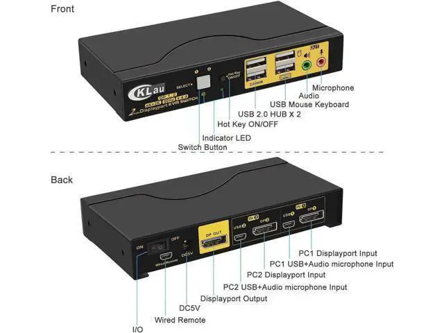 Alt view image 5 of 6 - 2 Port DP 1.2 KVM Switch 4K@60Hz, Single Display, With Audio & Cables, Share Keyboard Mouse for 2 PCs