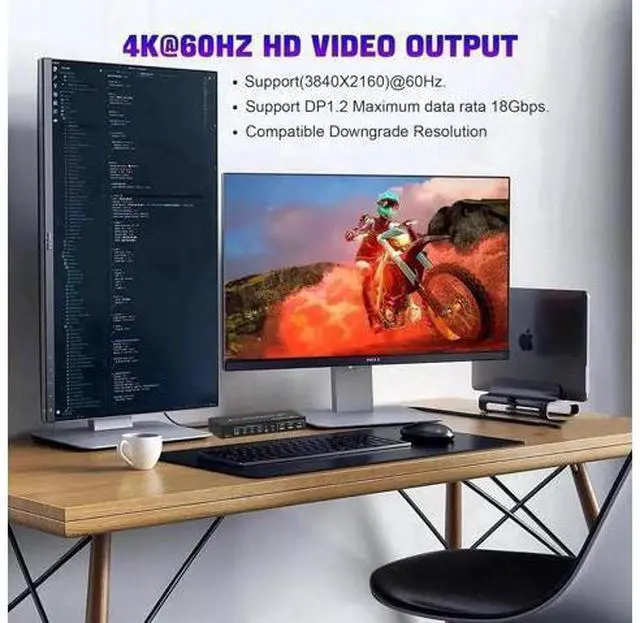 Alt view image 3 of 7 - 4 Port Dual DP USB3.0 KVM Switch, 4K@60Hz Dual Monitor DisplayPort KVM Switcher with Audio Mic & 3 USB 3.0 Ports for 4 PCs Share 2 Displays Keyboard Mouse