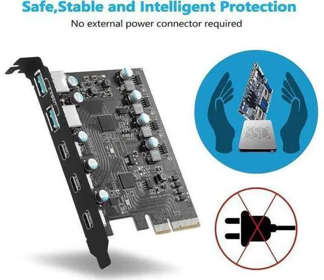 Alt view image 7 of 7 - PCIe USB 3.2 Gen2 Expansion Card, 5-Port 10Gbps Super Speed PCI Express Hub Adapter (3×USB-C + 2×USB-A), Compatible Windows XP/Vista/7/8/10/11