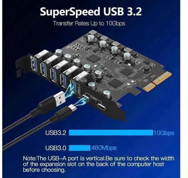 Alt view image 3 of 7 - PCIe X1 USB 3.2 Gen2 Expansion Card, 7-Port 10Gbps PCI Express Hub Adapter (2×USB-C + 5×USB-A) for Desktop PC