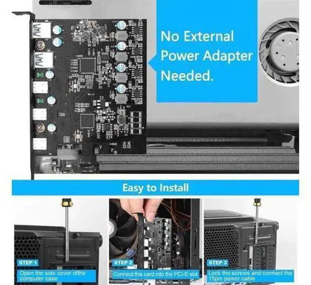 Alt view image 5 of 7 - PCIe USB 3.2 Gen2 Expansion Card, 5-Port 10Gbps Super Speed PCI Express Hub Adapter (3×USB-C + 2×USB-A), Compatible Windows XP/Vista/7/8/10/11