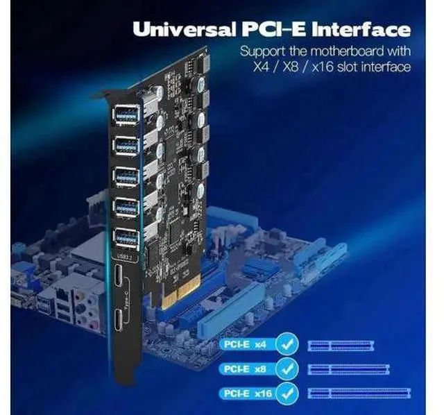 Alt view image 7 of 7 - PCIe X1 USB 3.2 Gen2 Expansion Card, 7-Port 10Gbps PCI Express Hub Adapter (2×USB-C + 5×USB-A) for Desktop PC