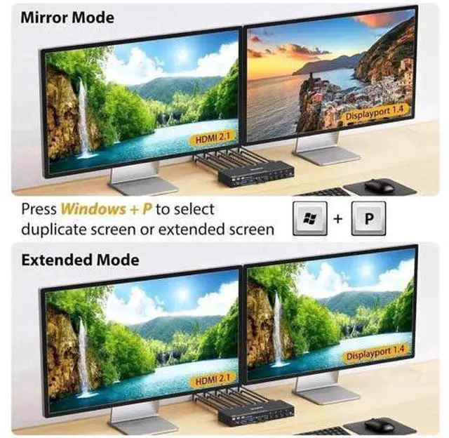 Alt view image 4 of 7 - 4-Port HDMI+DP Dual Monitor KVM Switch, 8K@60Hz 4K@144Hz, USB3.0, Wired Remote Included