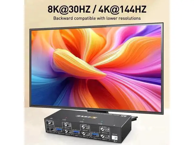 Alt view image 2 of 7 - 3-Port Dual DP KVM Switch 8K@60Hz, USB3.0, Wired Remote Included