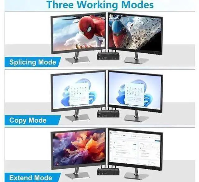 Alt view image 4 of 7 - 2 Port Dual Monitor DP 1.4 KVM Switch, 8K@60Hz 4K@144Hz USB3.0 KVM Switcher with Audio & Mic, 3 USB Ports for 2 PCs Share 2 Screens, Support Extend & Mirror Display