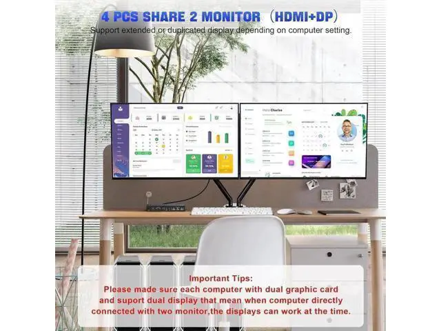 Alt view image 6 of 7 - 4-Port HDMI+DP Dual Monitor KVM Switch 4K@60Hz, USB3.0, Audio & Mic, 3 USB Ports