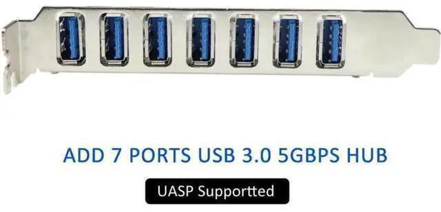 Alt view image 3 of 3 - 7-Port PCIe USB 3.0 Expansion Card with Molex Power Connector, PCI Express USB3.0 Hub Supporting UASP, Compatible Windows XP/7/8/8.1/10