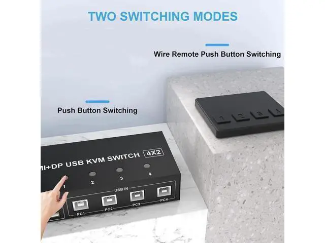 Alt view image 2 of 7 - 4-Port HDMI+DP Dual Monitor KVM Switch, 4K@60Hz UHD, 4 USB2.0 Ports