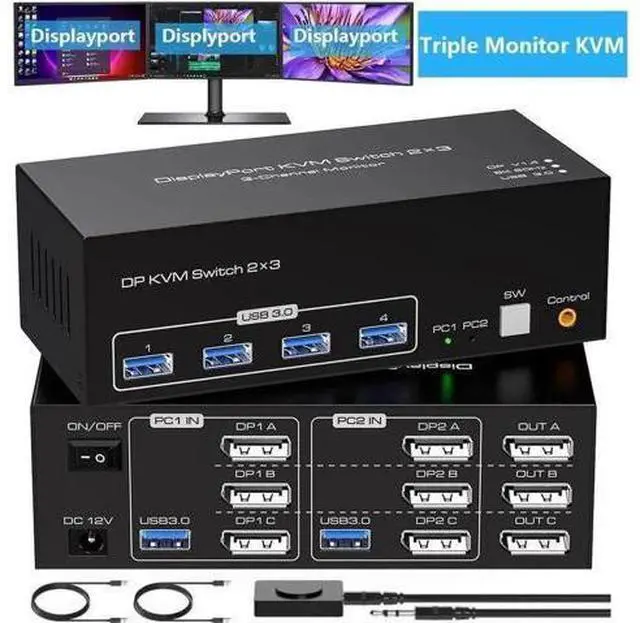 Main image of 2-Port Triple DP KVM Switch, 8K@60Hz 4K@120Hz, 4 USB3.0 Ports